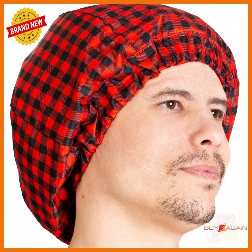 Terry Cloth Lined Shower Cap for Men with Microfiber, Fits All Hair Types